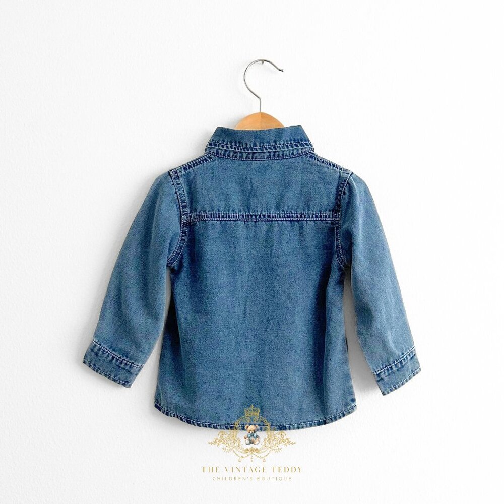 NWT Cute Boys Long Sleeve Shirt Button Down Baby & Toddler Denim Blue 2T - Picture 2 of 2